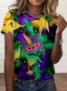 T-shirt à Manches Courtes et Col Rond pour Femme, Motif Masque Mardi Gras Full Print, Casual, Nouveauté, Vêtements pour Femme