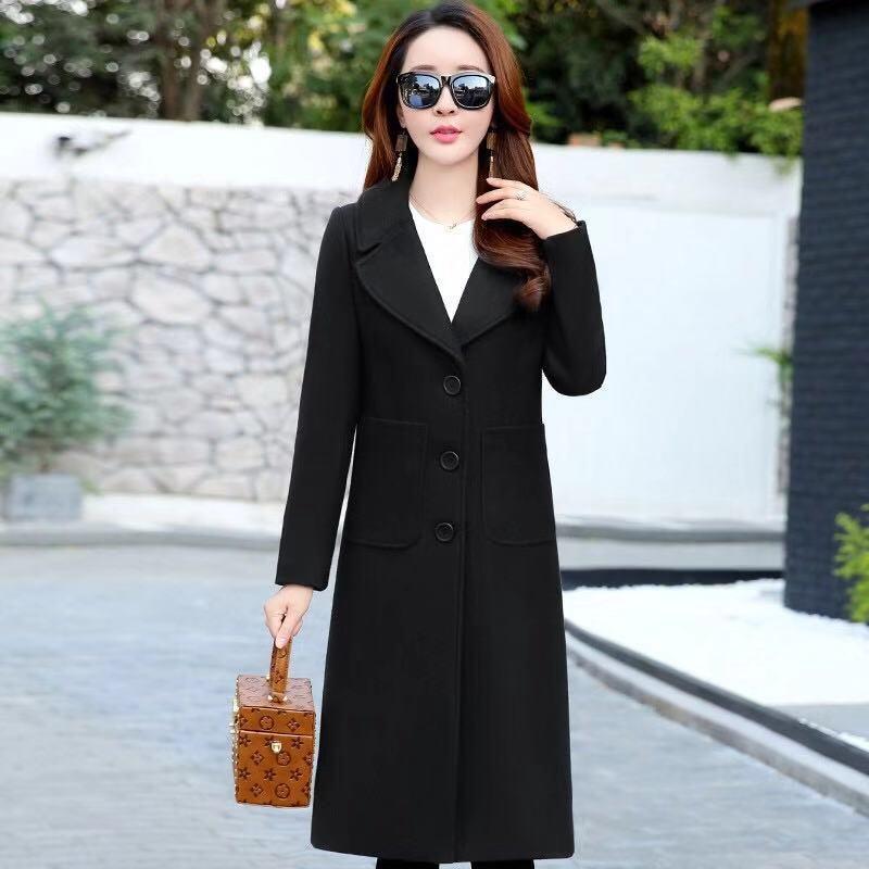 Dámské zimní vlněný dlouhý kabát Ležérní pevné tenké bundy Teplý kabát svrchní oblečení