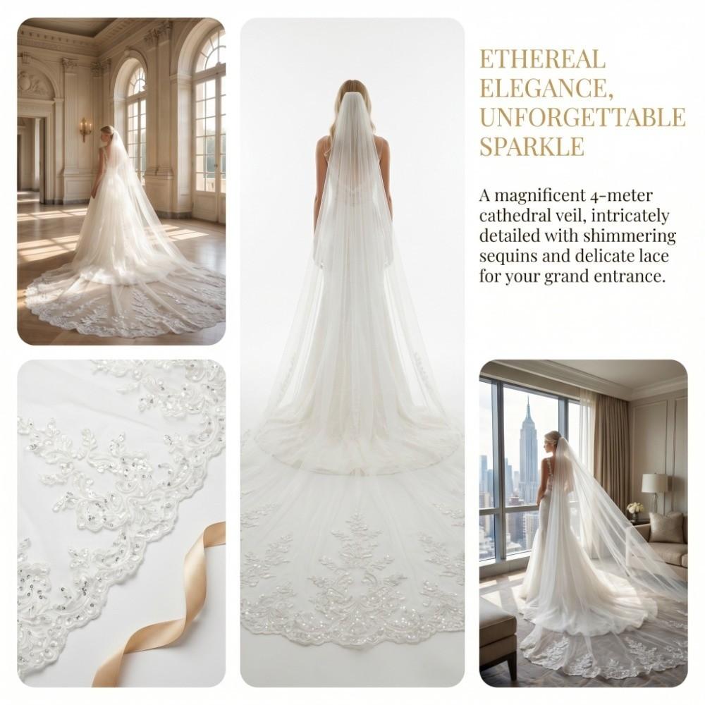3/4M Long Veil Lace Bridal Veil with Comb Mesh Bridal Veil White Wedding Veil Bridal Accessories