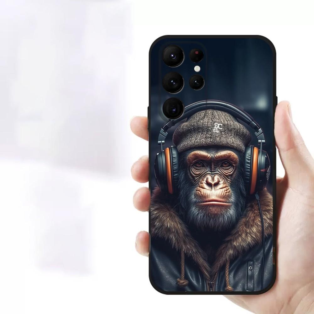 

Funny Thinking Monkey Phone Case For Samsung S23,23,22,30,21,10,9,Note20 Ultra,Lite,Ultra,5G,Plus,FE,Black Soft Case Samsung S30plus5G