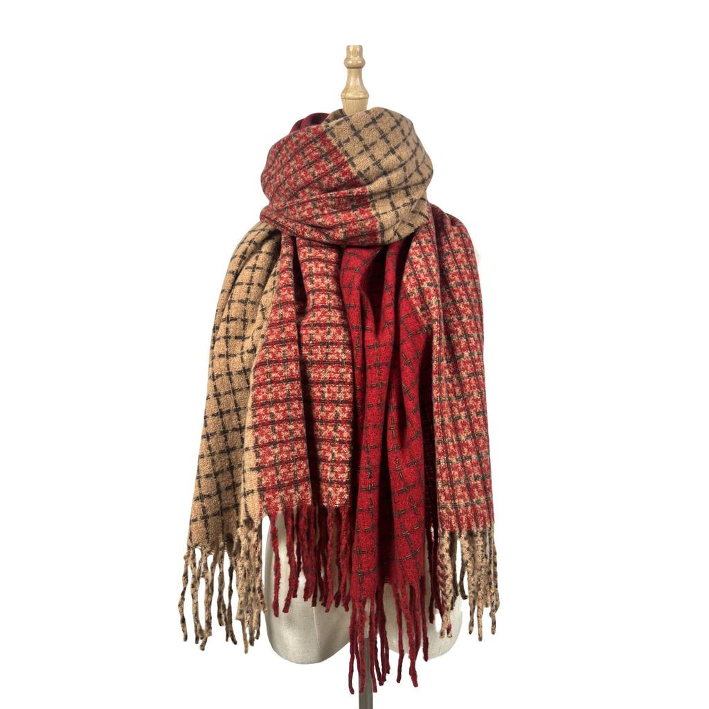 Winter Color Blocked Scarf women's Imitation Cashmere Fashion Versatile Shawl Warm Thicken Lengthened Tassel Scarf 4w975