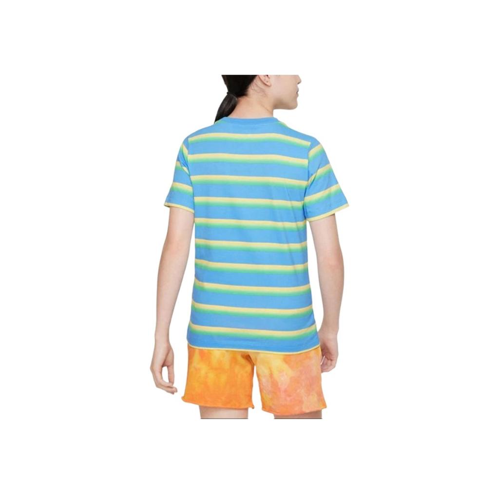 Nike Striped Color Block Round Neck Short Sleeve T-Shirt Kids Tops University-Blue FD0843-412