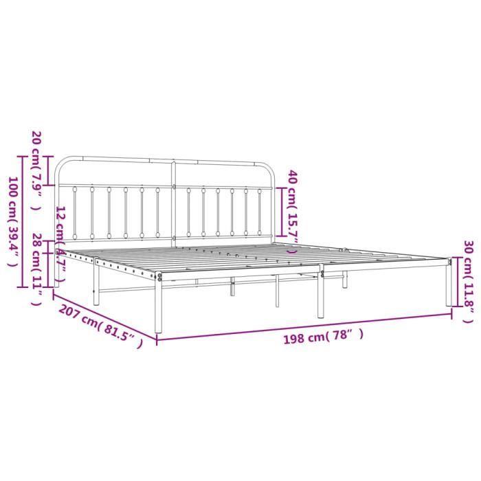 VidaXL Cadre de lit métal avec tête de lit blanc 193x203 cm 352633