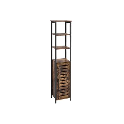 Industrial Floor Standing Shelf, Narrow Bathroom Cabinet with 3 Shelves and Cupboard, Tall, Multipurpose In the Living Room, 37 X 30 X 167 Cm