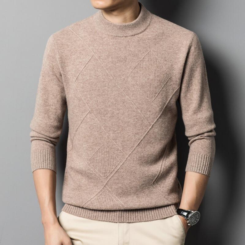 Genser for menn Høst og vinter Ny Slank Varm Ensfarge Uformell fortykket Halvskolekrage Ullstrikket genser