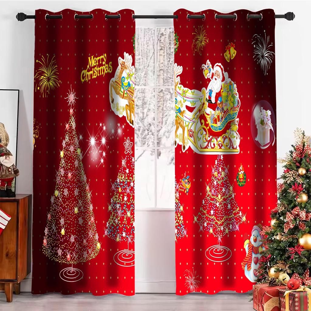 

Рождественские шторы Красные рождественские шторы с изображением Санта-Клауса и елки для гостиной, спальни, украшения окон, праздничные шторы, 2 шт. 50W130H(CM)X2PCS&Hook