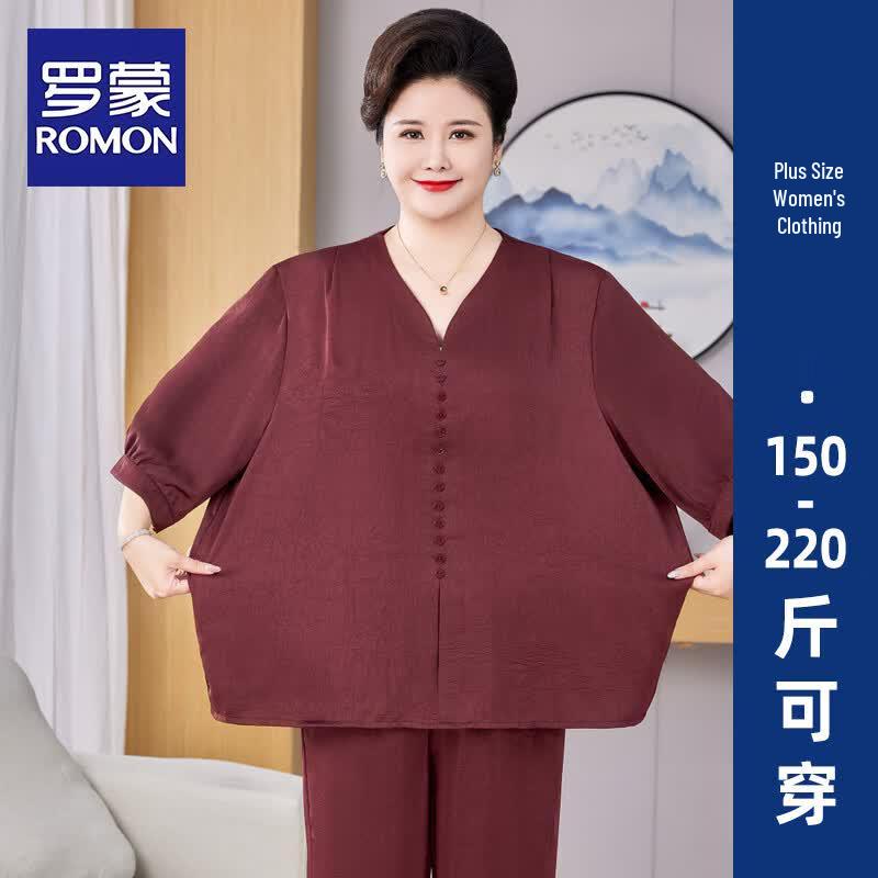 

ROMON Women s Plus Size Slimming Short Sleeve T-Shirt Two-Piece Set 5XL
