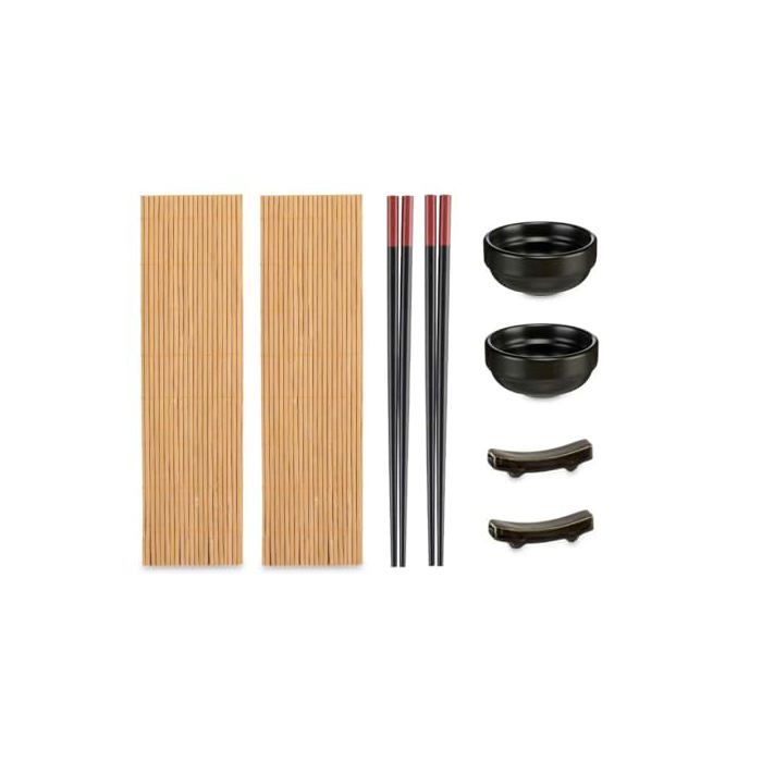 Jeu de sushi en bambou - Kinvara Skincare - SJ4702 - Noir naturel - 8 pièces - Lot de 6 - 30,5 cm hauteur