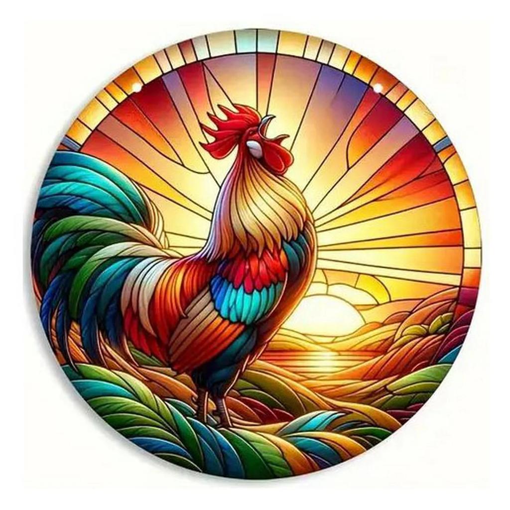 High Definition Metal Tin Sign Set Colorful Rooster Themed Round Wall Art Decor for Farmhouse Kitchen and Country Style Home Dec