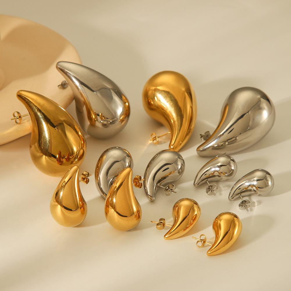Exaggerated Titanium Steel Water Drop Earrings for Women - Fashionable and Versatile Hollow Stainless Steel Design.
