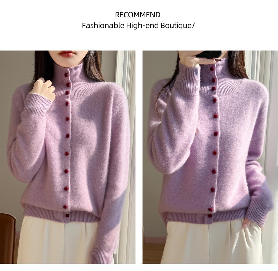 Korean Style Women's Casual Stand Collar Knit Cardigan - Autumn/Winter Collection