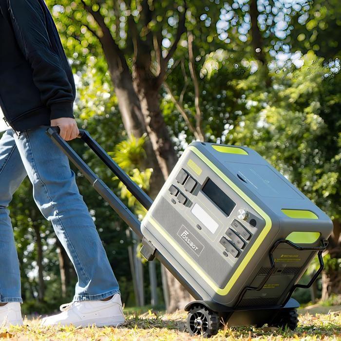 FOSSiBOT F2400 Tragbare Powerstation+200W Solarpanel+Anhänger, Solargenerator 2048Wh LFP-Akku 2400W, Camping/Reise/Zuhause/Notfall