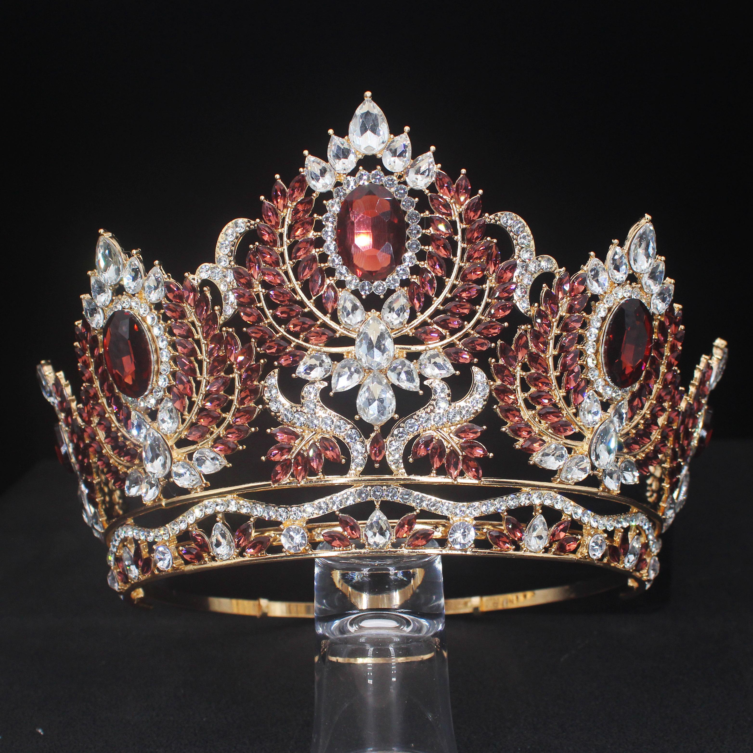 

Adjustable Crystal Queen Tiaras and Crowns for Women Bridal Diadem Hair Ornaments Wedding Pageant Prom Hair Jewelry Accessories вина червоного кольору