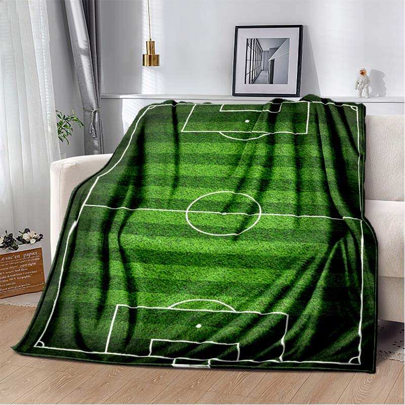 Soccer Football Field Print Flannel Blanket Soft Warm Throw Sofa Bedroom Game Room Birthday Gift Indoor Home Bedding Decor