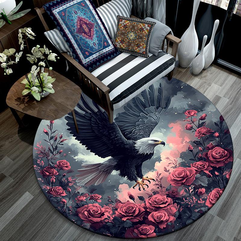 Raven Round Area Rug,Carpet Rug for Living Room Bedroom Sofa Playroom Decor,Non-slip Floor Mat