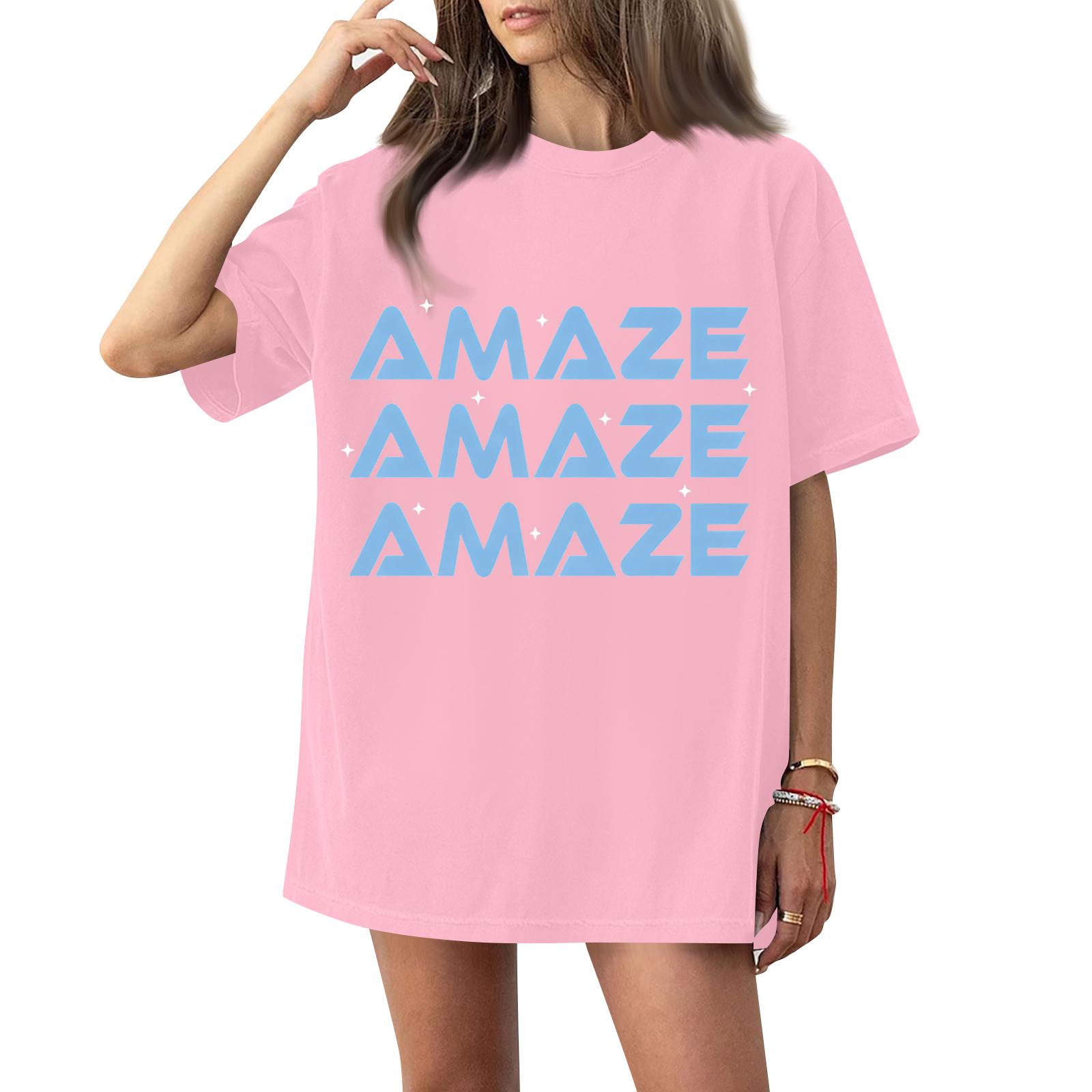 

Women s Fashion Casual Printed Short Sleeve Round Neck Pullover Tops XL рожевий
