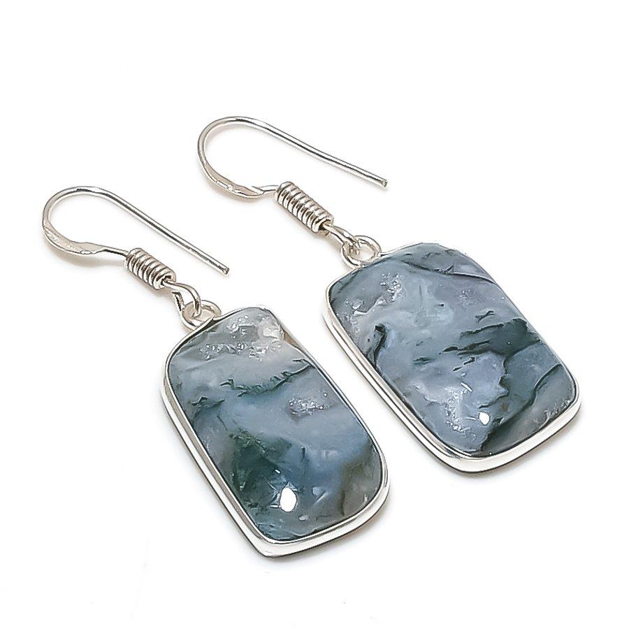 Natural Moss Agate Gemstone 925 Sterling Silver Jewelry Earring 1.69 AE-12372