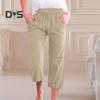 Frauen Sommer Hosen Jogginghose Einfarbig Gerade Weiche Elastische Taille Kordelzug Hosen Mittlere waden Länge Geerntete Hosen