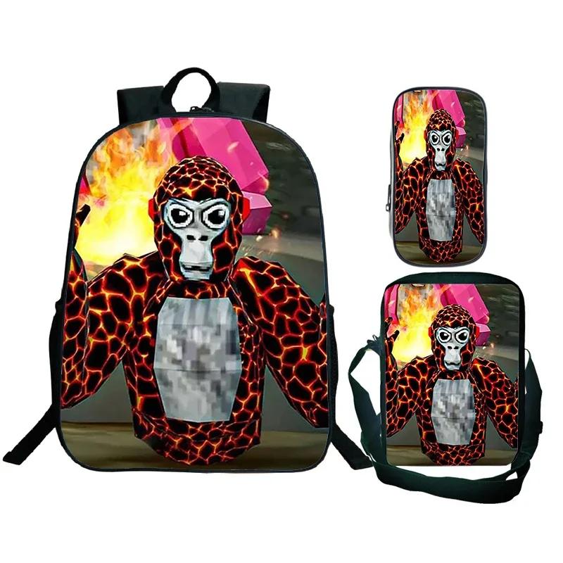 Spiel Gorilla Tag Druck Rucksack mit Umhängetasche Federmäppchen Jungen Lustiger Cartoon Schultasche Wasserdicht Kinder Schulrucksack 3er Set