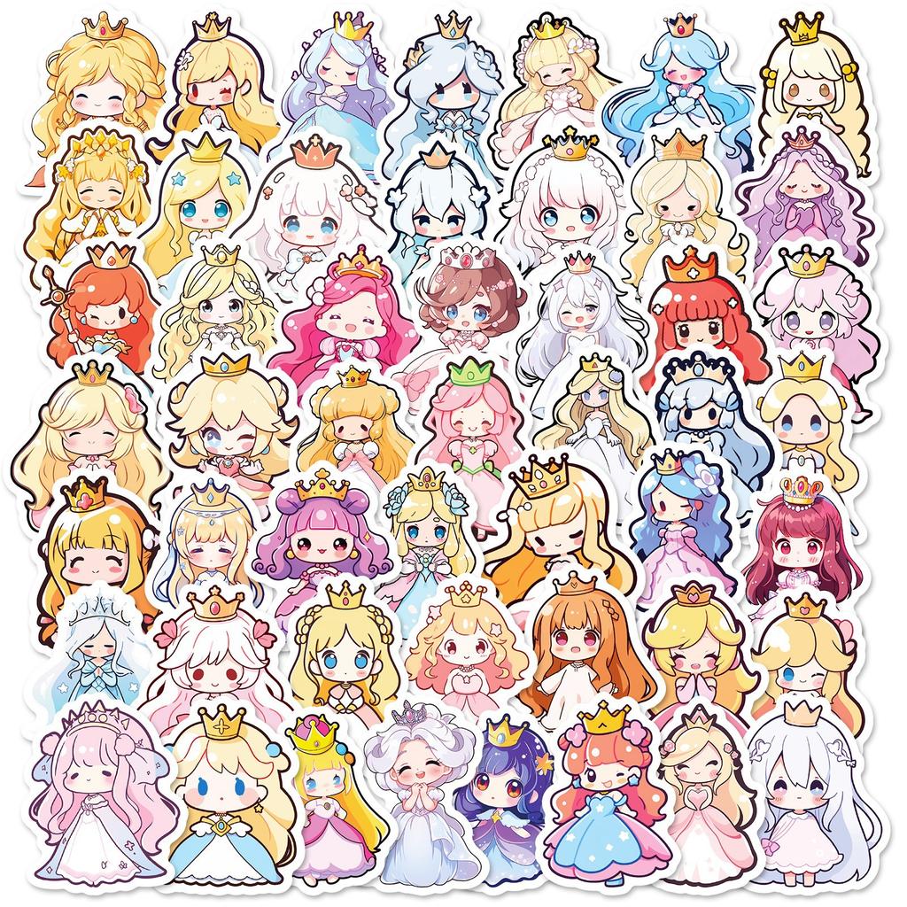 50 Cartoon Skirt Princess Children's Reward Crown Little Girl Doodle Stickers DIY
