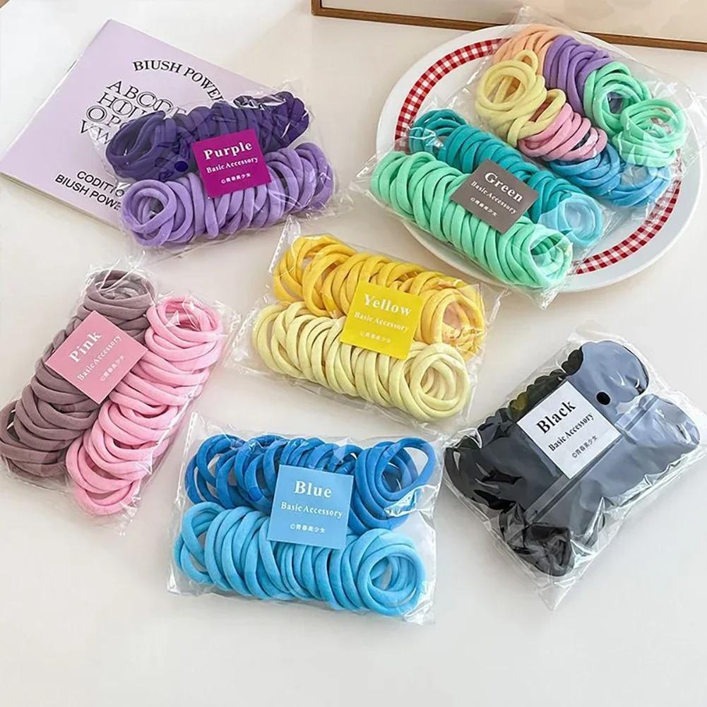 50Pcs/set Colorful Elastic Hair Band Leagues Ties Colets Scrunchies Springs Gum Accessories For Girl Women Pigtails No Damage