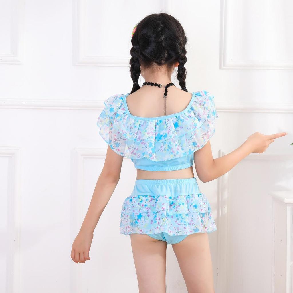 Girls' Floral Tankini Set with Ruffle Bikini Bottoms - Quick-Drying Swimsuit