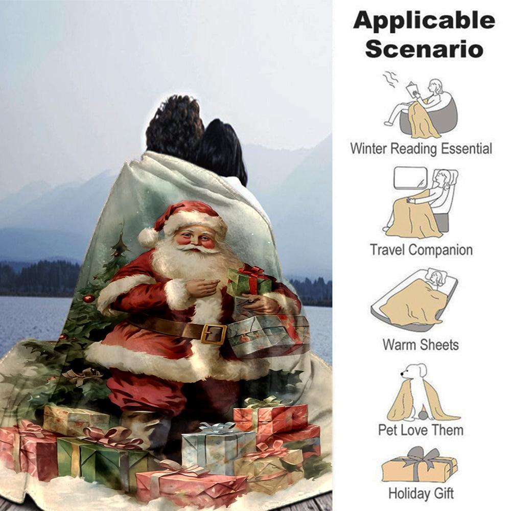 1pc Christmas Santa Claus Blanket Lightweight Flannel Throw for Sofa Bed Travel Camping Livingroom Office Couch Chair
