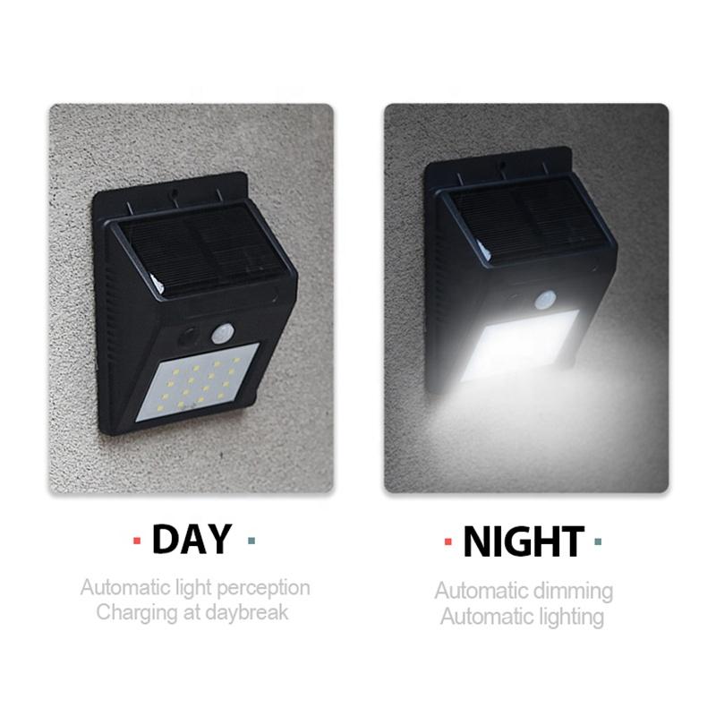 LED Solar Wall Lamp Solar Outdoor Lamp PIR Motion Sensor Wall Lights IP65 20LEDs Sunlight Powered for Street Fence Garden