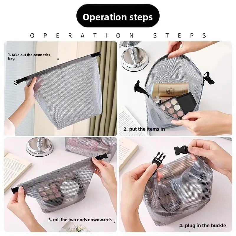 Large Capacity Mesh Storage Bag Portable Snap-button Wash Makeup Handbag Waterproof Toiletry Bath Organizer for Travel Swimming