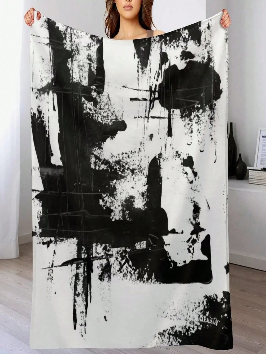 

Black And White Abstract Throw Blanket For Sofa Warm Winter Plaid On The Sofa Blankets And Throws Blankets 75X95CM серый