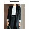 Women's Slim Black Suit with Unique Design - Imported Fabric, Mid-Length Autumn Jacket, Slim Fit.