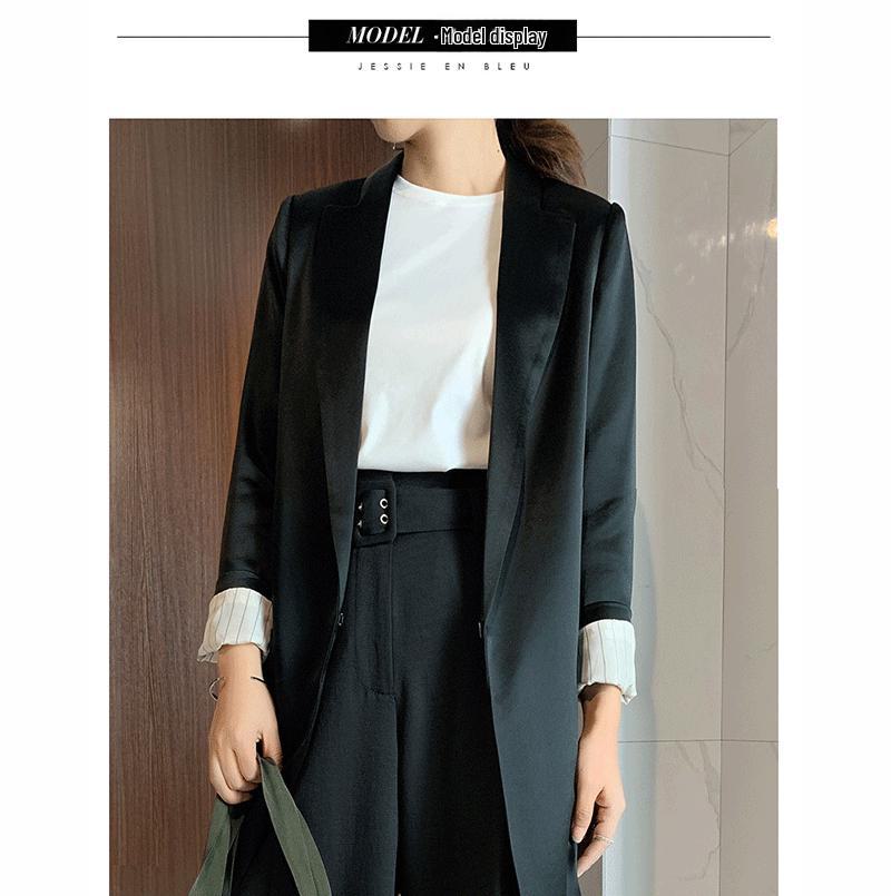 Women's Slim Black Suit with Unique Design - Imported Fabric, Mid-Length Autumn Jacket, Slim Fit.