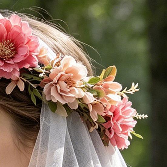 Bridal Veil Lightweight Breathable White Tulle Headband with Bows Flowers Decor Children Versatile Party Headwear Hair Accessory