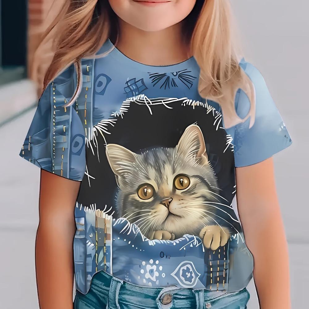 Children's Clothing Girl T-Shirt Short Sleeve 3D Cute Animals Print Kids Summer Clothes Casual Outdoor Graphic Boys Tshirt Tops