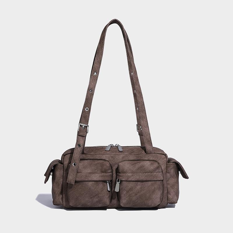Multi-pocket trendy retro biker bag, large-capacity commuter underarm bag, fashionable shoulder handbag with a niche high-end feel 34*9*15CM коричневый