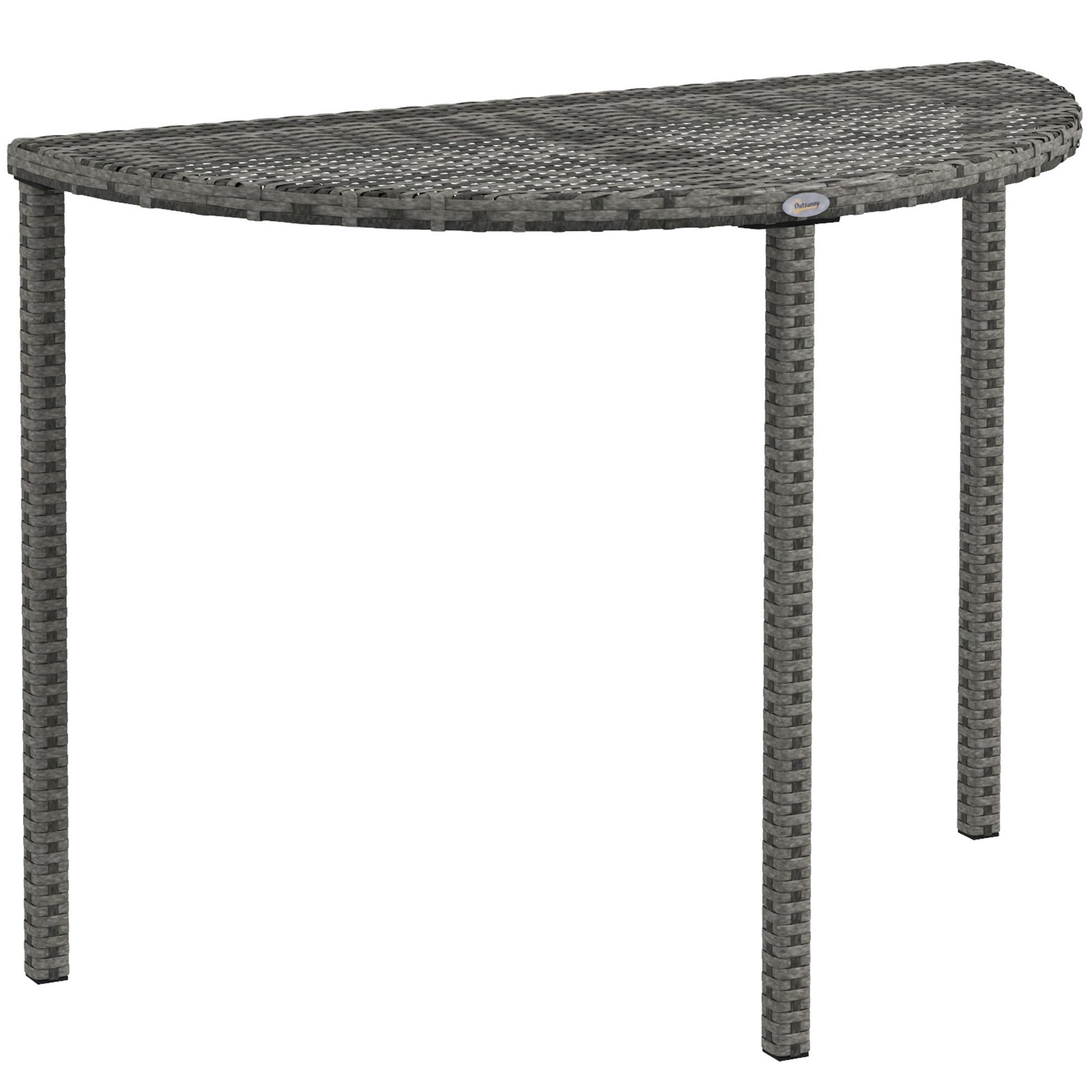 Balcony Table, Half-Round, Poly Rattan+Metal, 100x50x74