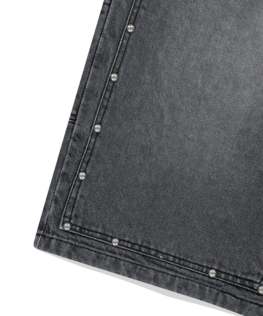 MAHAGRID Stud Double Knee Denim Short Black(Mg2Emmd160A)