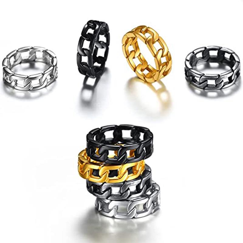 Starry Night Titanium Steel Chain Ring: Trendy Minimalist Hip Hop Style Jewelry