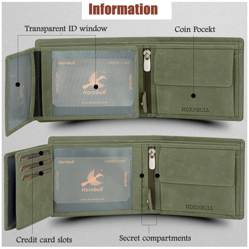 Teme Portofel din piele verde cu blocare RFID pentru bărbați | Portofele Barbati Piele | Portofel pentru bărbați