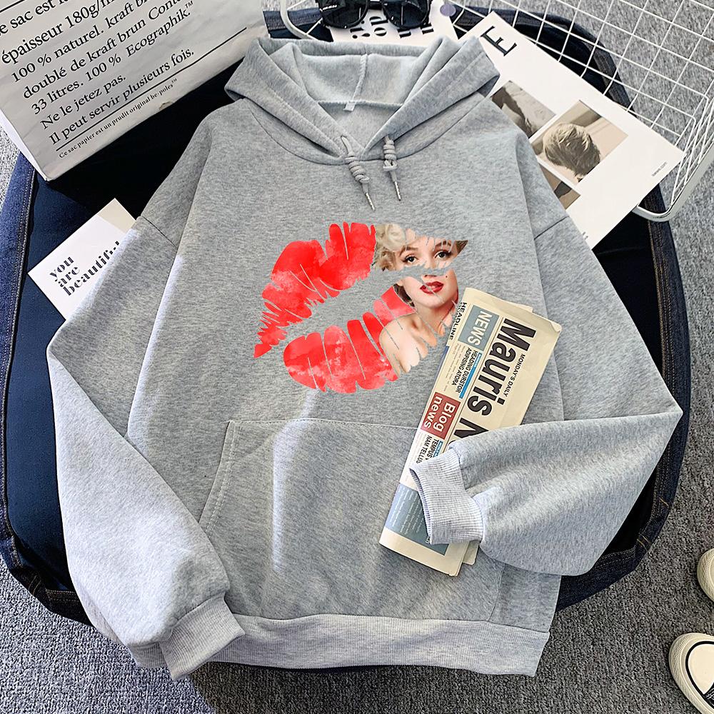 Graficzne bluzy z kapturem z odciskami ust Marilyn Monroe Popowa bluza na jesień/zimę Odzież vintage Moletom Słodkie pulowery