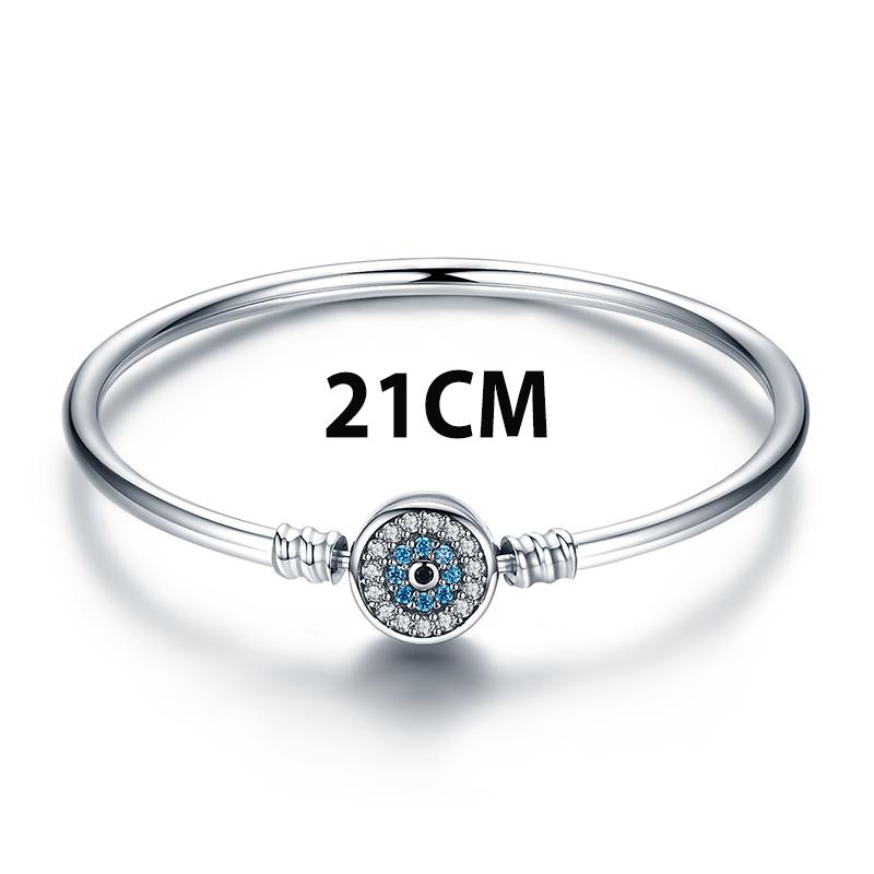 BISAER 925 Silver Demon Eye Bracelets Blue Evil Eyes Bangles Pave Setting Zircon 17-21CM for Women Party Fine Jewelry