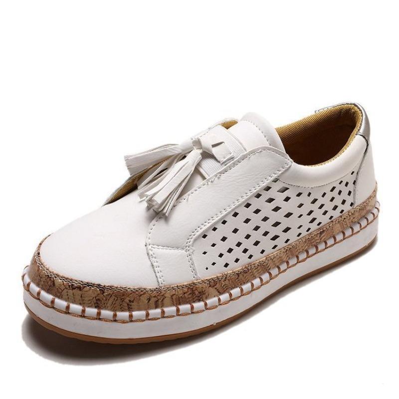 Large Size New Casual Single Shoes Women's Shoes Hollowed Out One-pedal Fringed Low-top Daily Round Head Lazy Shoes