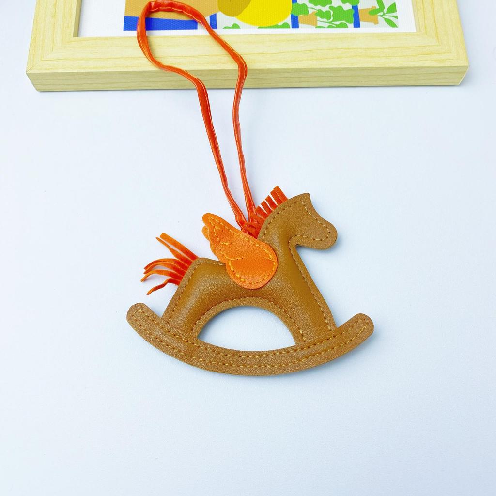 Colorful PU Leather Rocking Horse Keychain - Cute Bag Pendant Gift