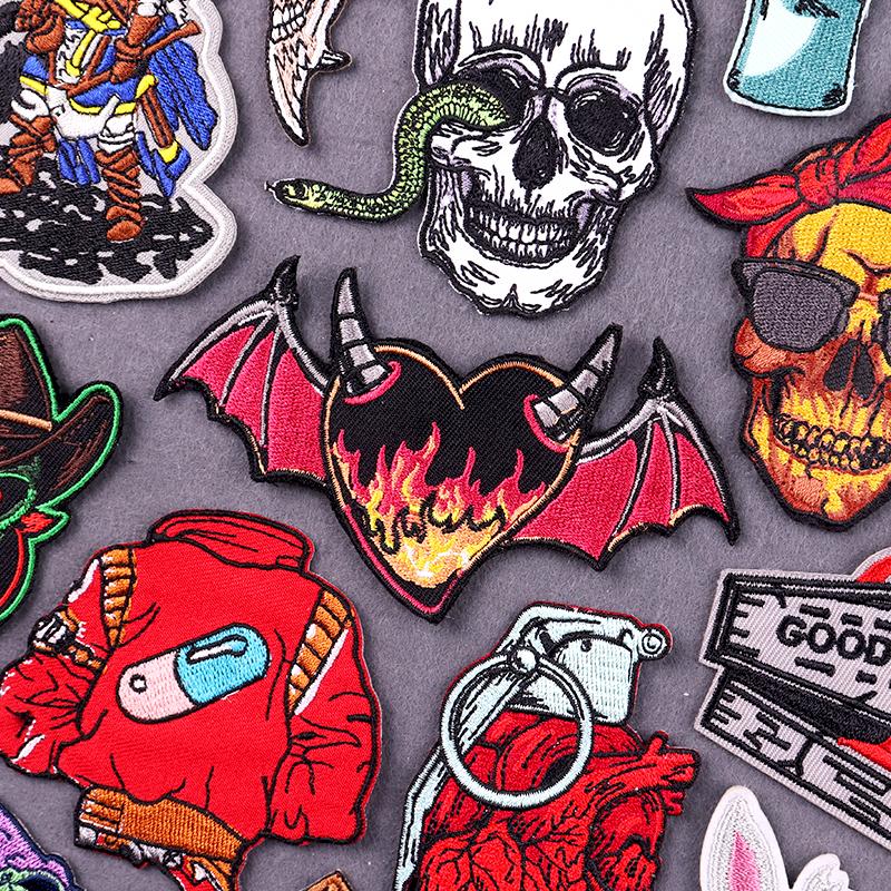 Demon Skull Patch Iron On Embroidery Patches For Clothing Thermoadhesive Patches For Clothes Hip Hop Punk Patch Stickers Badges