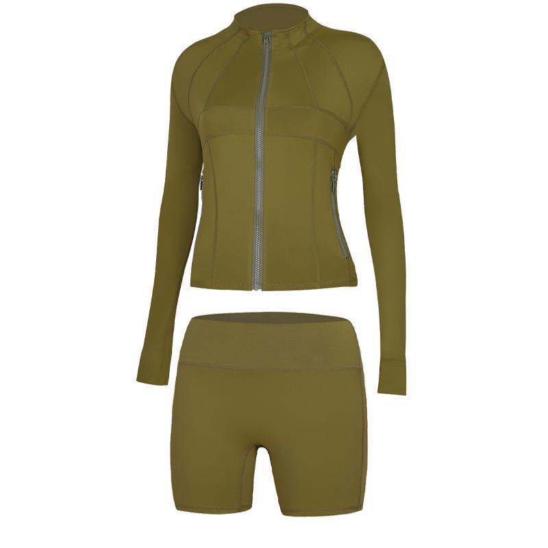 Women's High-Waist Yoga Set: Stand-Up Collar, Tummy Control, Zip, Long-Sleeve for Running & Fitness