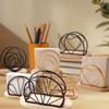 Nordic Wrought Iron Napkin Holder Creative Rubber Wood Base Tissue Clip Hotel Restaurant Vertical Square Towel Paper Storage