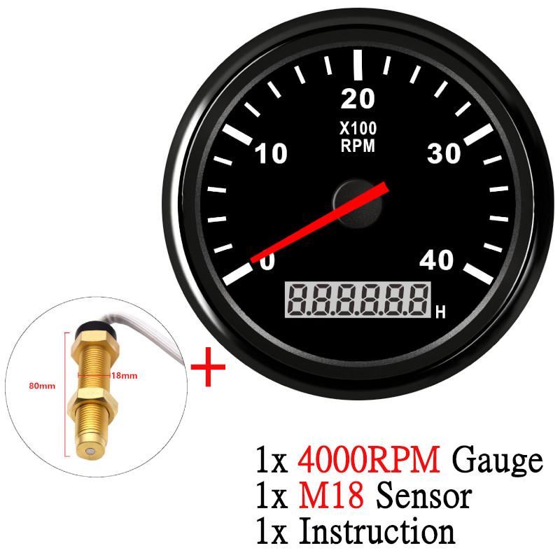 12V/24V 85mm Boat Tachometer Marine Tacho Meter Gauge LCD Hourmeter 8000RPM 6000RPM Car Toerenteller With Sensor M16