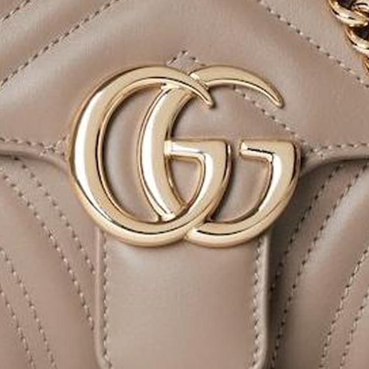 Gucci GG Marmont Spring Clip Flap Quilted V Leather Mini Shoulder Bag Women Shoulder Bag Gray-Brown 446744-AAER0-1523