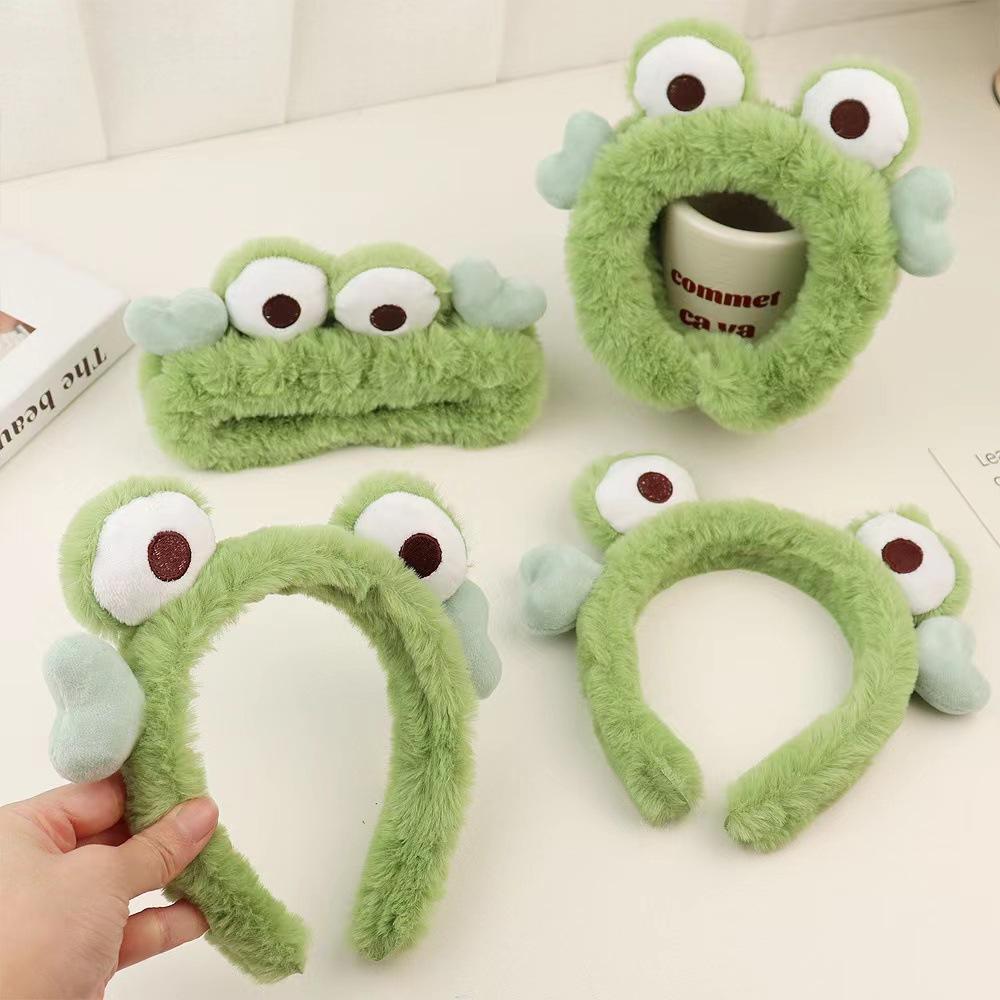 2pcs Cartoon Frog Headband Headband Plush Face Wash Hair Accessories Fresh Big Eyes Cute Headband Headgear Set