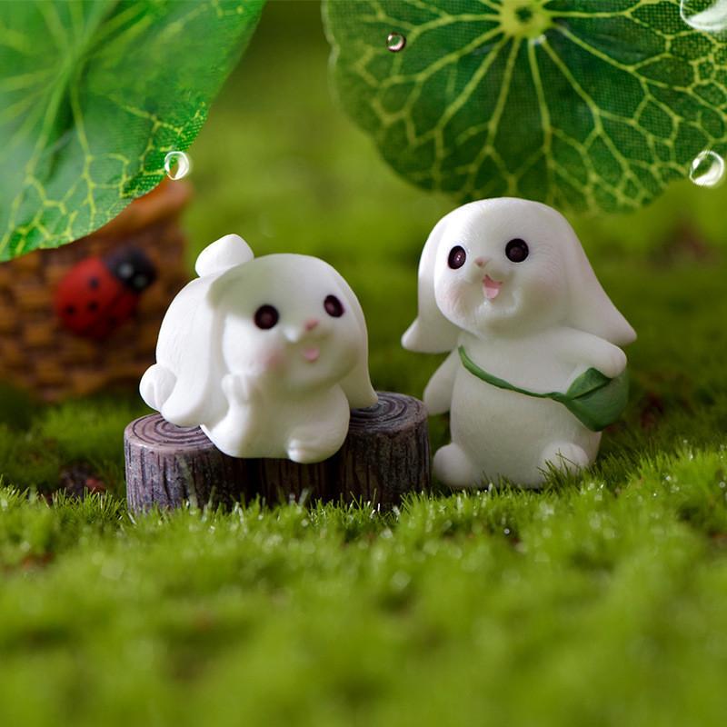 Resin Rabbit White Figurines Toy Model Desktop Car Decoration Accessories Gift